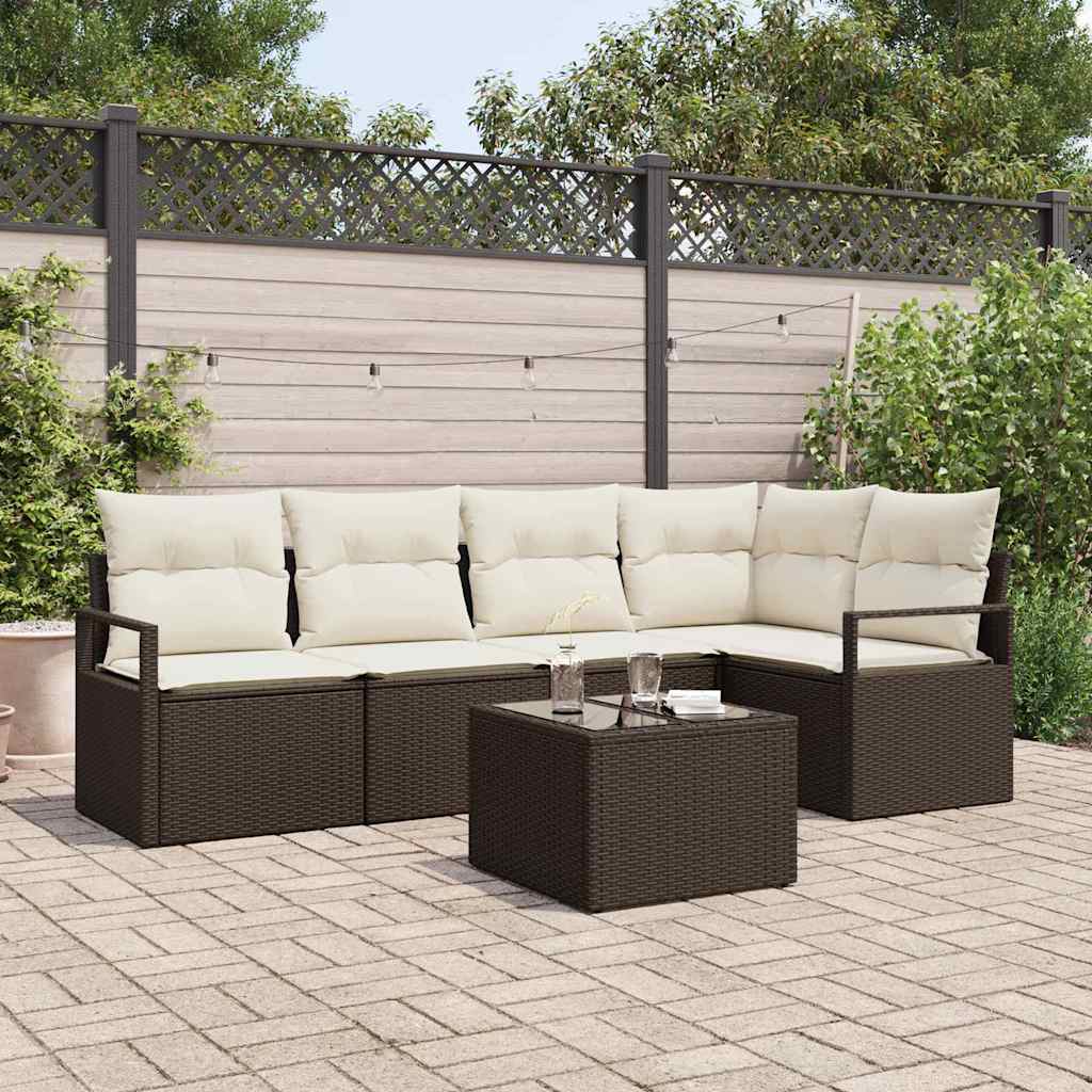 Garten-Sofa-Set mit Kissen mit Speicher 6 pcs Braun und Creme